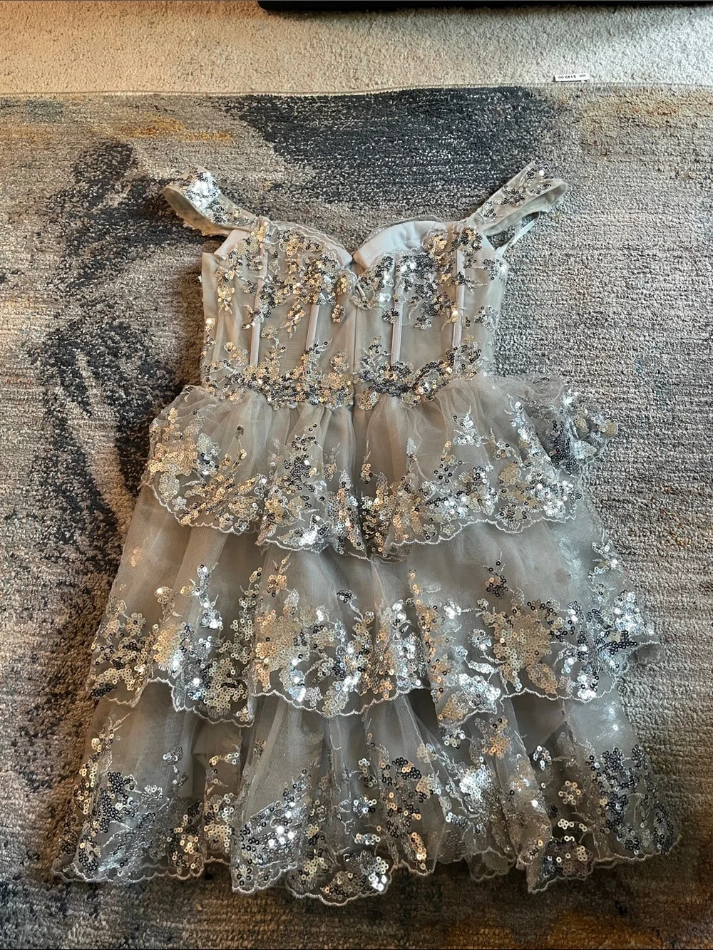 Silver Sequined Tulle Party Dress
